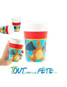 Lot de 8 gobelets Pokémon© 200 ml blanc, rouge, bleu Licence officielle