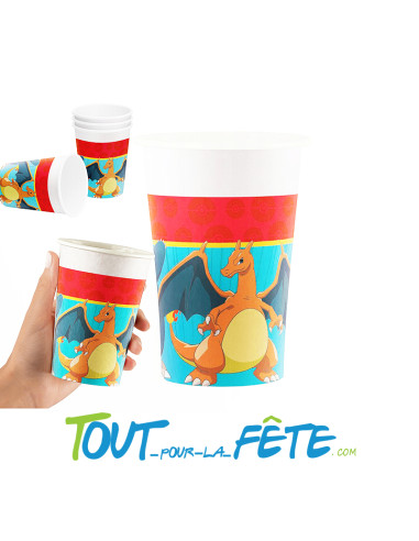 Lot de 8 gobelets Pokémon© 200 ml blanc, rouge, bleu Licence officielle