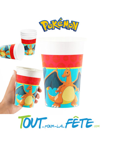 Lot de 8 gobelets Pokémon© 200 ml blanc, rouge, bleu Licence officielle