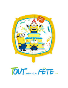 Ballon aluminium carré taille 43cm Les Minions© ( gonflage helium ou air )