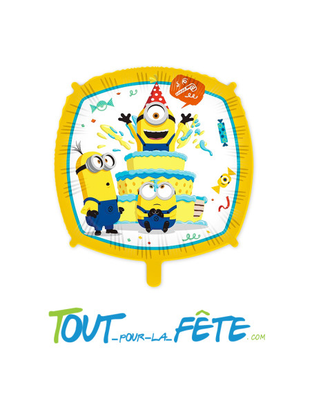 Ballon aluminium carré taille 43cm Les Minions© ( gonflage helium ou air )