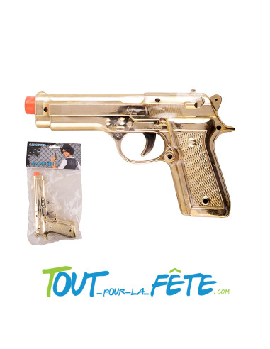 Pistolet automatique or 21 cm accessoire pour policier ou gangster