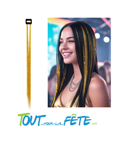 3 mèches brillante or 50 cm glitter  Facile à clipser