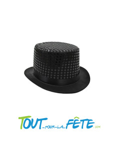 Chapeau haut de forme en feutrine à paillettes noire taille adulte hauteur 15cm