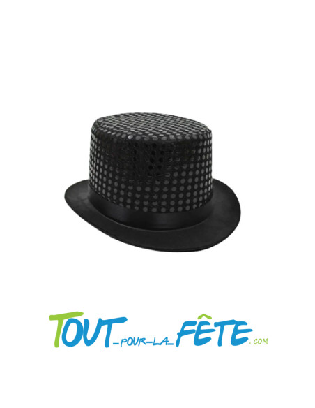 Chapeau haut de forme en feutrine à paillettes noire taille adulte hauteur 15cm
