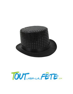Chapeau haut de forme en feutrine à paillettes noire taille adulte hauteur 15cm 2