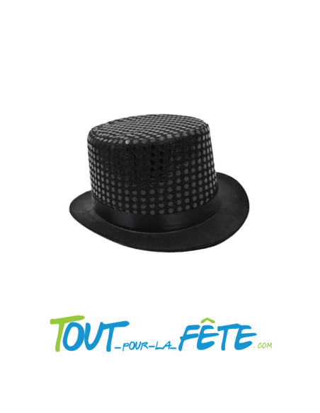 Chapeau haut de forme en feutrine à paillettes noire taille adulte hauteur 15cm