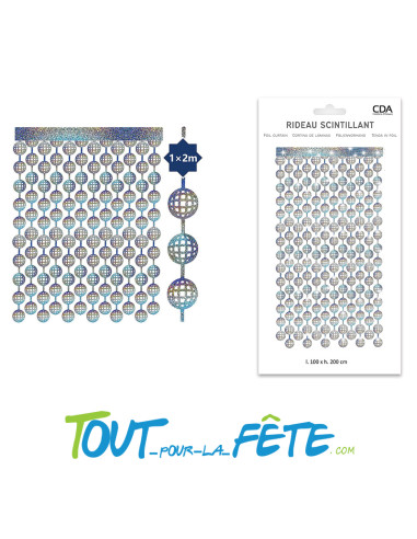 Rideau scintillant / holographique boule a facette disco 100x200 cm