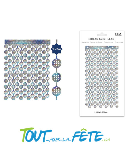 Rideau scintillant / holographique boule a facette disco 100x200 cm
