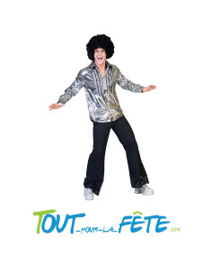 Chemise métallisée disco argent homme taille XXL