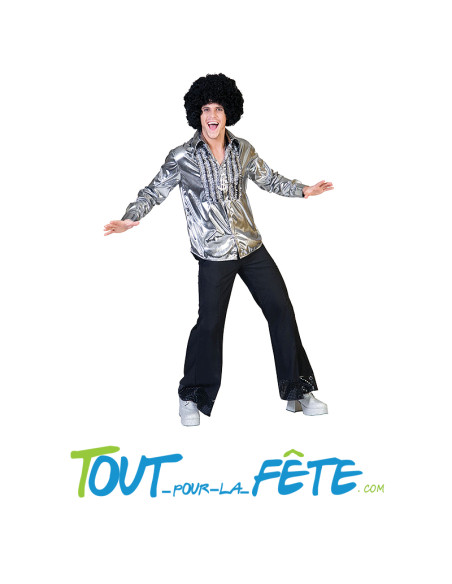 Chemise métallisée disco argent homme taille XXL
