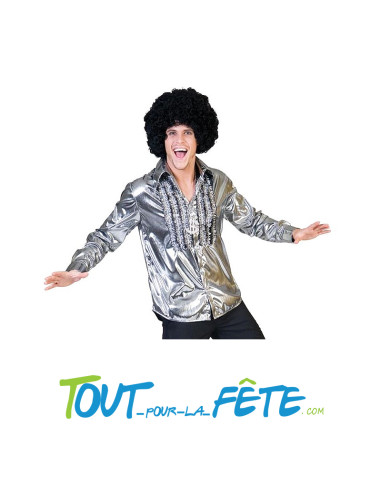 Chemise métallisée disco argent homme taille XXL