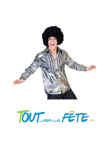 Chemise métallisée disco argent homme taille XXL