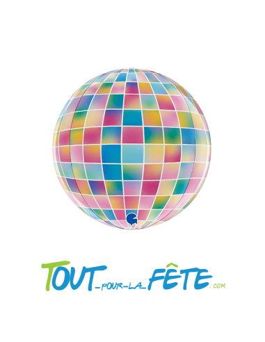 Ballon en aluminium globe 4D boule à facette disco multicolore 38 cm