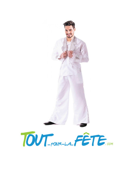 Déguisement disco forever blanc avec sequin argent homme taille adulte