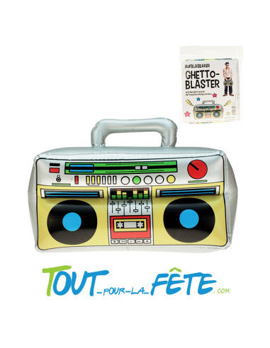 Radio-cassette / ghetto blaster année 80 gonflable 40x20 cm coloré