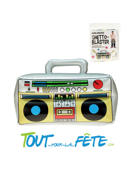 Radio-cassette / ghetto blaster année 80 gonflable 40x20 cm coloré