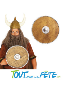 Bouclier de guerrier médiéval, viking marron et argent 40 cm taille adulte 2