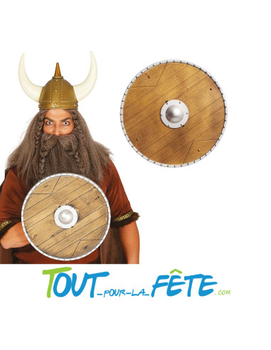 Bouclier de guerrier médiéval, viking marron et argent 40 cm taille adulte