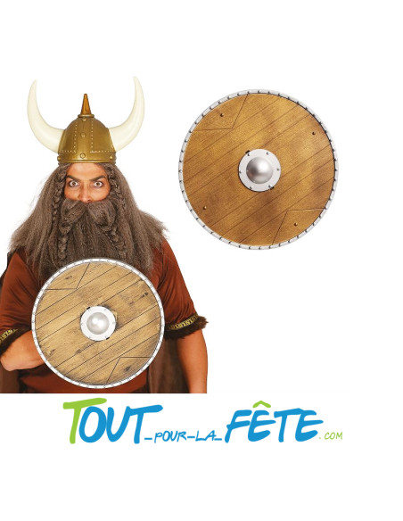 Bouclier de guerrier médiéval, viking marron et argent 40 cm taille adulte