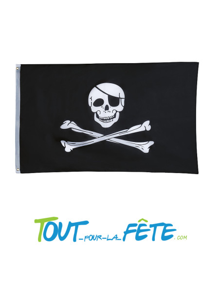 Drapeau pirate avec tête de mort 90cm x 150cm en polyester avec 2 œillets
