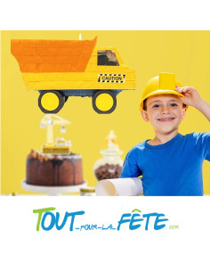 Pinata à éclater camion à benne de chantier orange et jaune 16x40 cm 2