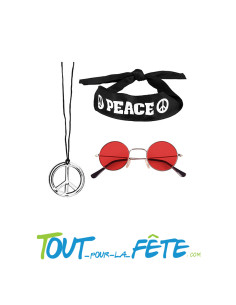 Set hippie 3 pièces (bandeau, lunettes, collier) années 60 peace and love 2