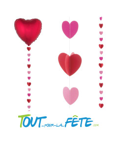 1 guirlande 3d coeur rouge et rose sur ruban 2m