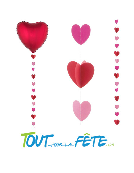 1 guirlande 3d coeur rouge et rose sur ruban 2m