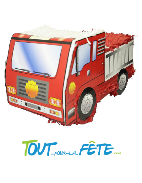 Piñata à tirer camion de pompier a remplir 48cm x 24cm