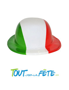 Chapeau melon en plastique vert, blanc, rouge couleur du drapeau Italien taille unique