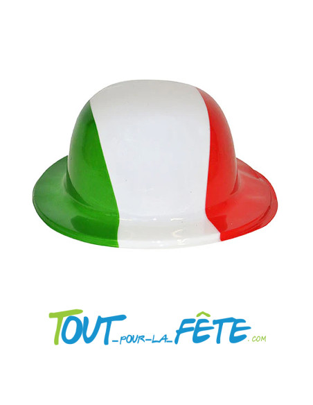 Chapeau melon en plastique vert, blanc, rouge couleur du drapeau Italien taille unique