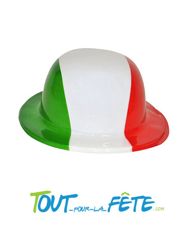 Chapeau melon en plastique vert, blanc, rouge couleur du drapeau Italien taille unique