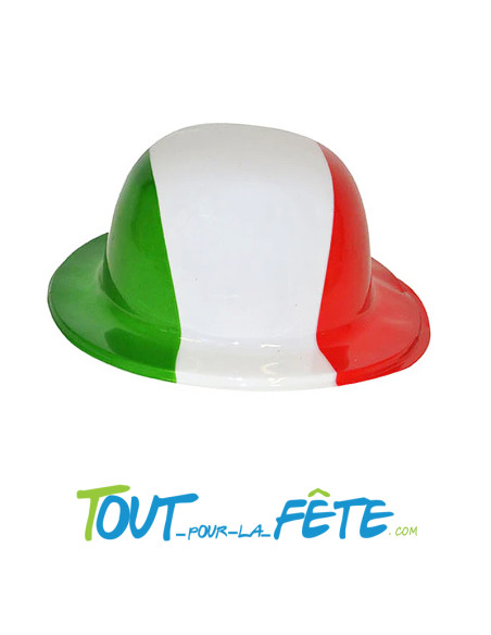 Chapeau melon en plastique vert, blanc, rouge couleur du drapeau Italien taille unique