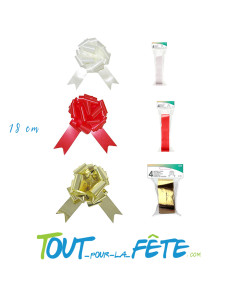 Lot de 4 noeud automatique à tirer 18 cm couleurs blanc, rouge, or