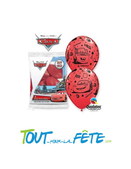 Lot de 6 ballons en latex Cars© rouges et noirs de taille 30cm ( gonflable helium ou air )