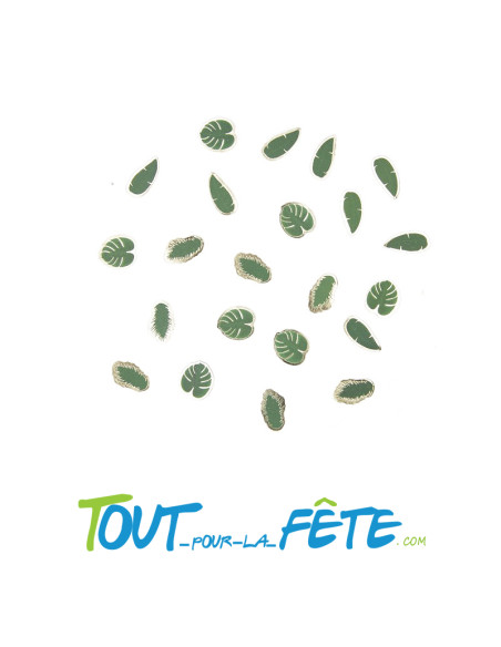 Sachet de  petits confettis de table feuilles tropicales vert et or