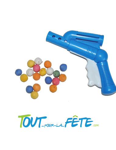 Kit 1 pistolet a boules avec 20 boules cotillon en ouate multicolore