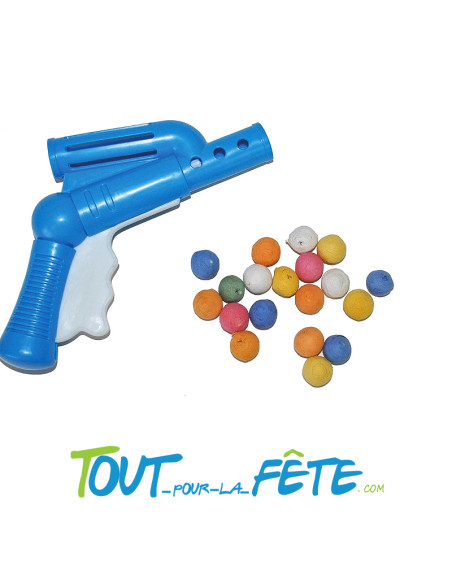 Kit 1 pistolet a boules avec 20 boules cotillon en ouate multicolore