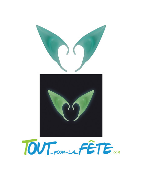 Paire d'oreilles d'elfe phosphorescente verte accessoire de déguisement