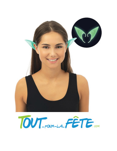 Paire d'oreilles d'elfe phosphorescente verte accessoire de déguisement