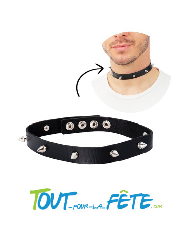 Collier de punk noir à pointes argentés taille unique pour adulte