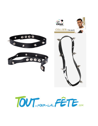 Collier de punk noir à pointes argentés taille unique pour adulte