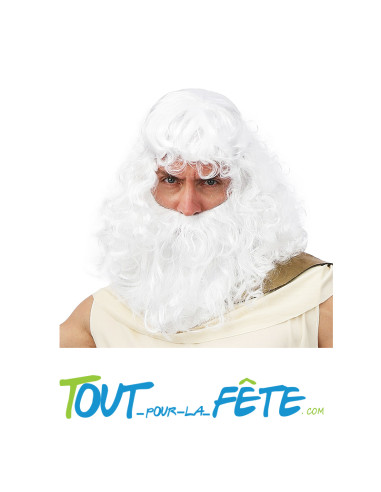 Perruque et barbe de dieu grec blanche taille adulte (bandeau non inclus)