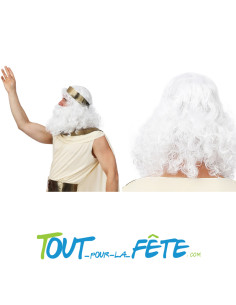 Perruque et barbe de dieu grec blanche taille adulte (bandeau non inclus) 2