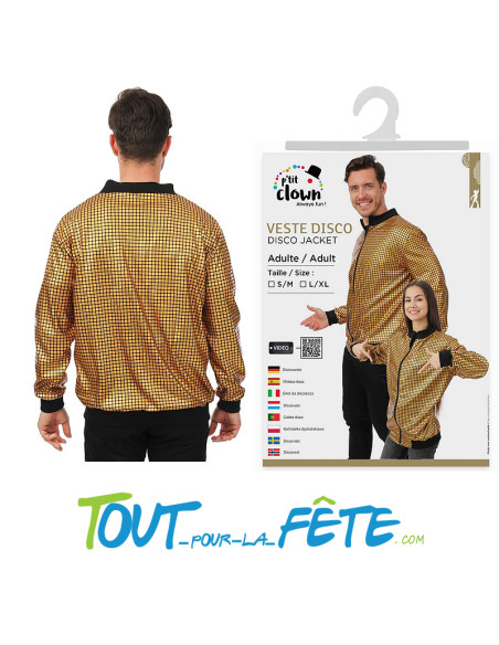 Veste disco or brillante taille adulte unisex ( taille S/M - L/XL )