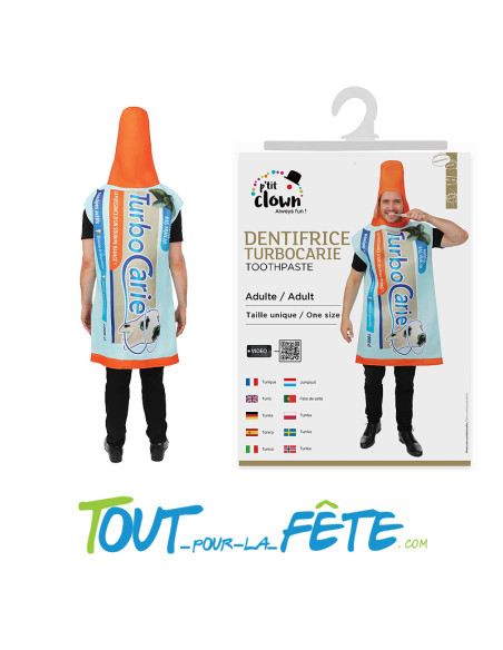 Déguisement de dentifrice turbocarie taille adulte, taille unique