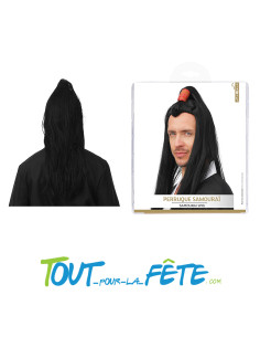 Perruque longue de samurai couleur noir et rouge pour homme taille adulte 2