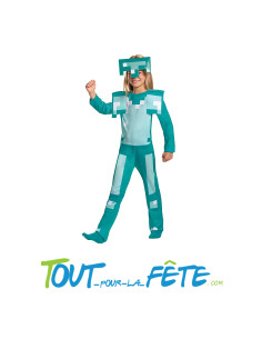 Déguisement Minecraft armure en diamant taille enfant (combinaison, coiffe)