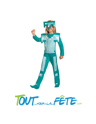 Déguisement Minecraft armure en diamant taille enfant (combinaison, coiffe)